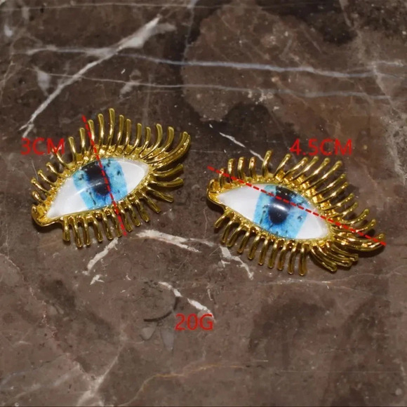 Anthropologie Gaze Blue Eyes Gold Abstract Protection Magic Earrings - Picture 7 of 9
